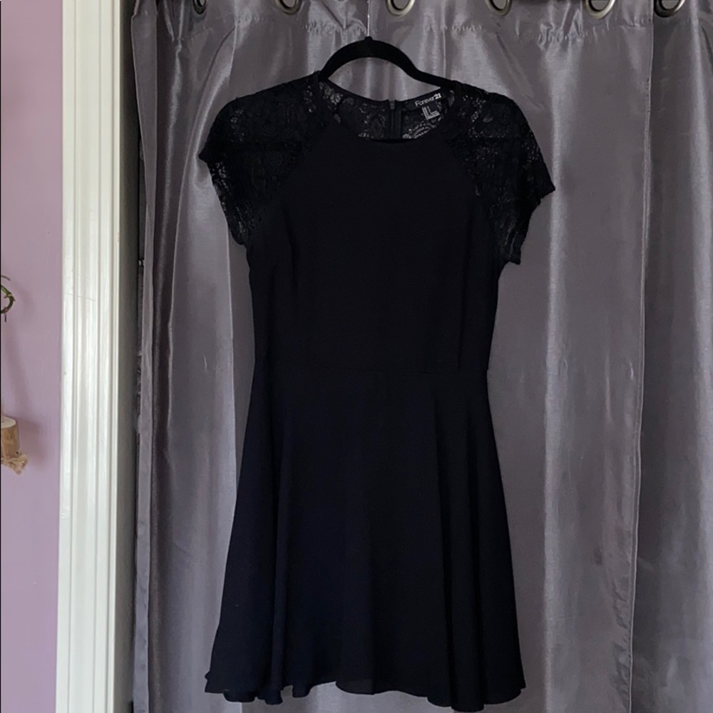 Black lace mini skater dress